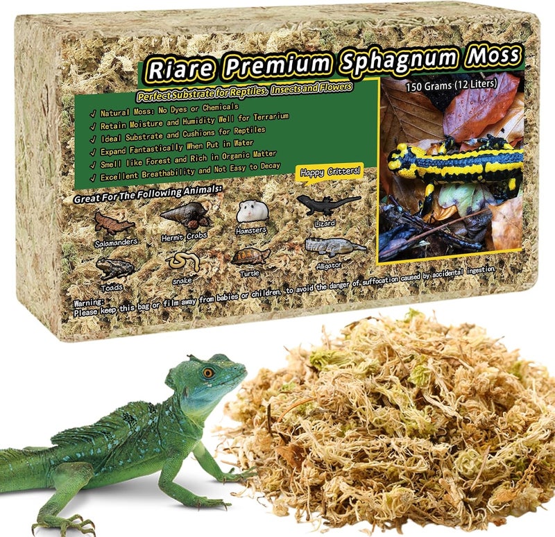 Riare 5.3OZ Premium Sphagnum Moss for Reptiles- 6QT Natural Reptile Moss Dried, Forest Live Moss for Terrarium, Frogs Snake Peat Moss Bedding for Leopard Gecko Turtle Anoles Salamanders Orchids - Image 1